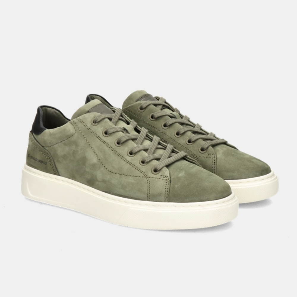 G-Star Olive Green Suede Low-Top Sneakers with White Sole